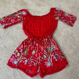 Tamara Zovich Red Embroidered Romper/Jumpsuit Small